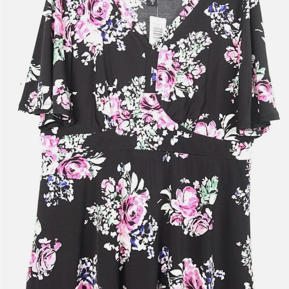 Torrid Black Floral Babydoll V-Neck Short Sleeve Peplum Blouse 4X - Picture 8 of 10
